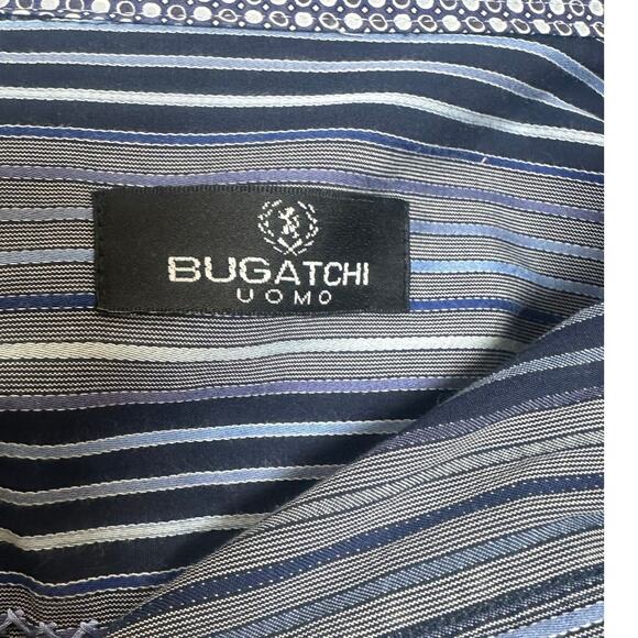 Bugatchi Uomo Blue Striped Button Down Dress Shirt sz XXL EUC - Picture 4 of 8